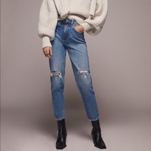 ZARA Ripped Mom Fit Jeans Navy Blue